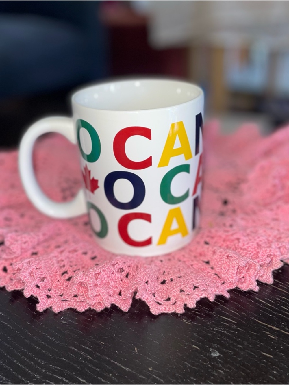 HBC Stripes Colourful O Canada! Mug, 16 ounce size.